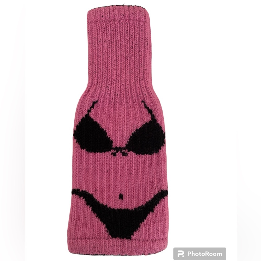 Freaker USA Bottle Koozie Pink Black Sweater Knit Stretchy Bikini